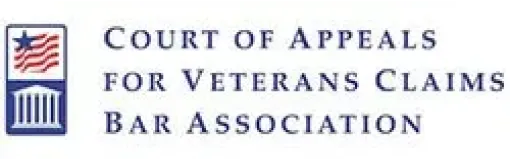 Logo with American flag and courthouse icons, text reading "Court of Appeals for Veterans Claims Bar Association.